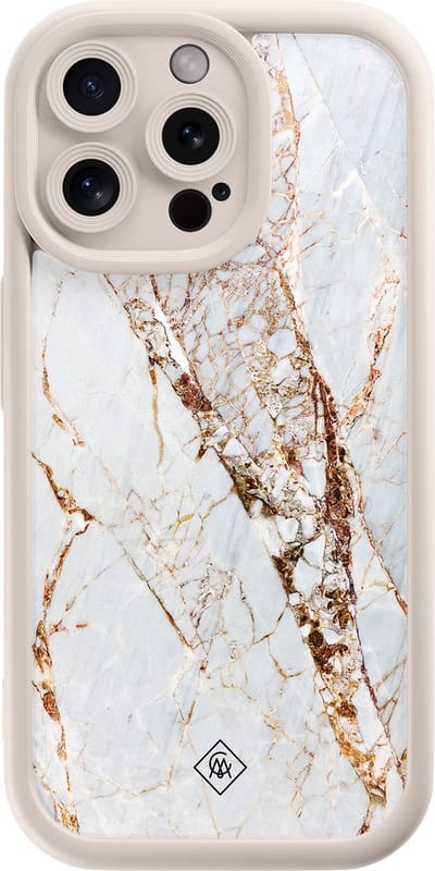 Casimoda® hoesje - Geschikt voor iPhone 15 Pro Max - Marmer Goud - Effen telefoonhoesje met lensbescherming - Siliconen/TPU - Backcover - Goudkleurig
