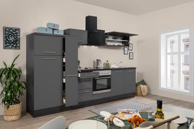 Goedkope keuken 300  cm - complete keuken met apparatuur Amanda  - Eiken grijs/Grijs - soft close - keramische kookplaat    - afzuigkap - oven    - spoelbak