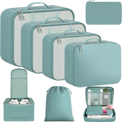 Famanu – 8-delige set lichte packing cubes - duurzame bagagekoffers - doorzichtige reisorganizer voor koffers en opslag thuis