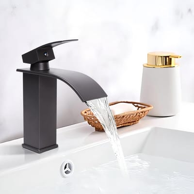 Stijlvolle RVS Waterval Badkamerkraan met 11 cm Uitloophoogte, Enkelvoudige Mengkraan voor Koud en Warm Water, Chroom Grijs Afwerking