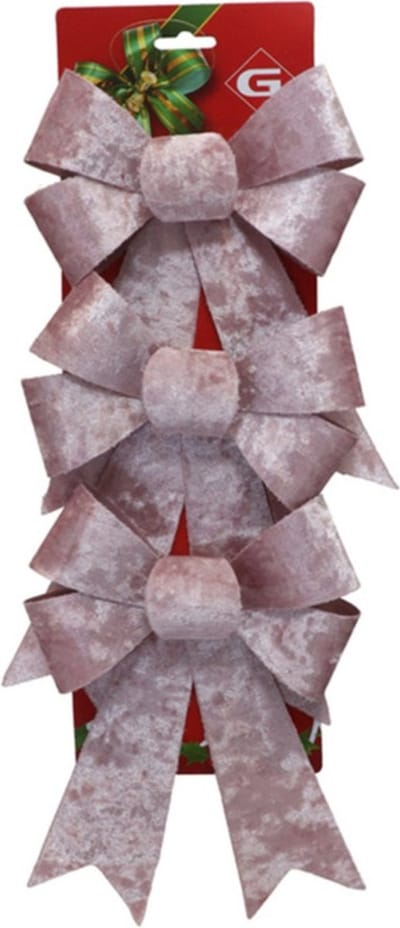 Gerimport kerstornamenten strikken - 3x st- velvet roze - 15x24 cm - kerstboomstrikjes