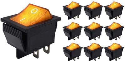ProRide Wipschakelaar ON-OFF KCD4-202 - 2 Polig - 250V/16A - 30x22mm - Oranje met controlelampje - 10 stuks