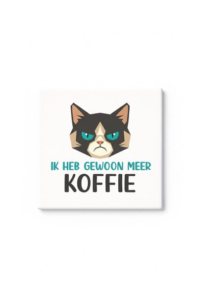 Grappige Nederlandse Koffie Kat Keramische Tegel – Ik Heb Gewoon Meer Koffie Quote Decoratieve Cadeau Tegel voor Koffieliefhebbers