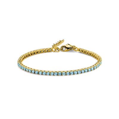 New Bling 9NB-1233 Zilveren Tennisarmband met Zirkonia Steentjes 3mm - Blauw - 16,5+3cm - Zilver - Verguld/Goud op Zilver