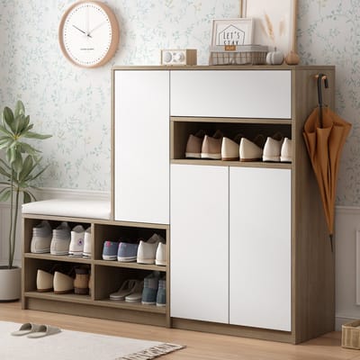 Sweiko Schoenenkast - Schoenbank - Verstelbare planken - Multifunctioneel - Wit + Bruin