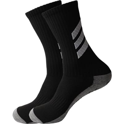 Chaussettes de Football pour hommes et femmes, chaussettes de sport antidérapantes, épaisses, avec poignées athlétiques, pour le Football Long noir
