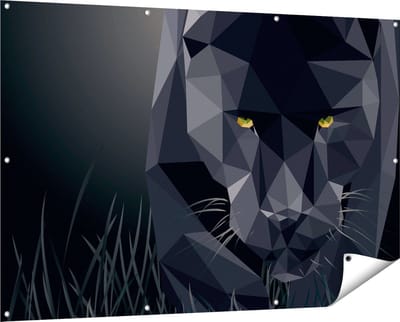 Gards Tuinposter Zwarte Panter van Origami - Abstract - 150x100 cm - Tuindoek - Tuindecoratie - Wanddecoratie buiten - Tuinschilderij