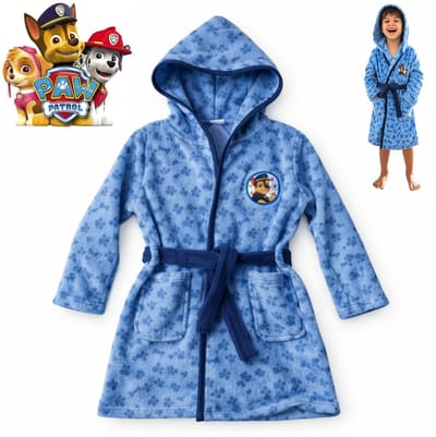 Paw Patrol Kinder Badjas Blauw – Jongens - Maat 98/104 – Zachte Fleece Badjas met Capuchon en Ceintuur