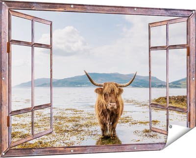 Gards Tuinposter Doorkijk Voetpad naar Strand en Zee - 150x100 cm - Tuindoek - Tuindecoratie - Wanddecoratie buiten - Tuinschilderij