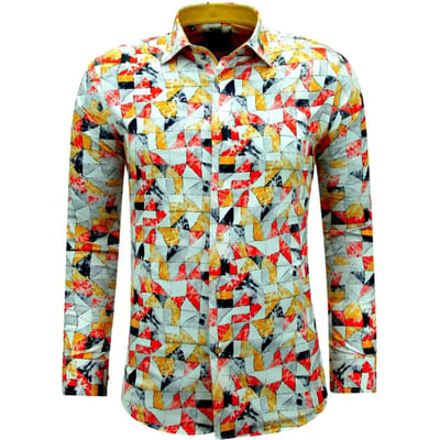 Strijkvrij Overhemd Lange Mouwen Slim fit met Print- 3142 - Geel