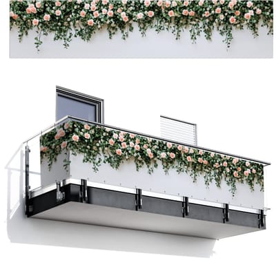 Balkonscherm 500x110 cm - Balkonposter Bloemen - Muur - Rozen - Groen - Balkon scherm decoratie - Balkonschermen - Balkondoek zonnescherm