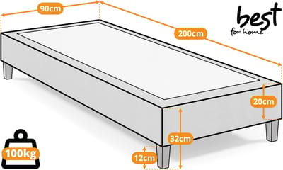 Boxspring Bedframe 90x200 cm – Luxe Hotelbed Frame Zonder Matras – Massief Houten Boxspring Onderstel met Stof Trinity Waterafstotend & UV-Bestendig Grafietgrijs – Pauwhome