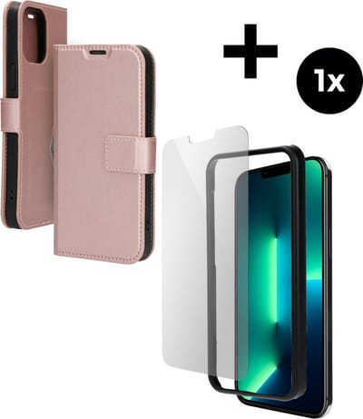 Mobiparts Classic Wallet hoesje geschikt voor Apple iPhone 13 Pro Max met 1 Screenprotector van Gehard Glas - Roze
