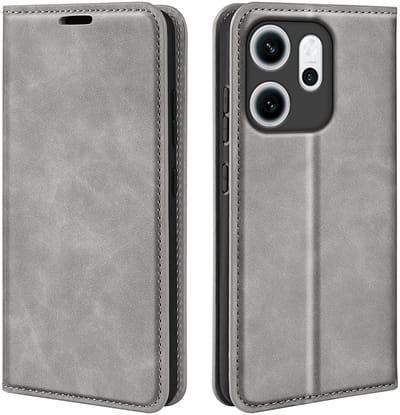 MobyDefend Hoesje - Geschikt voor Oppo Reno14 F / Oppo Reno14 FS - Luxe Wallet Bookcase (Magnetische Sluiting) - Grijs