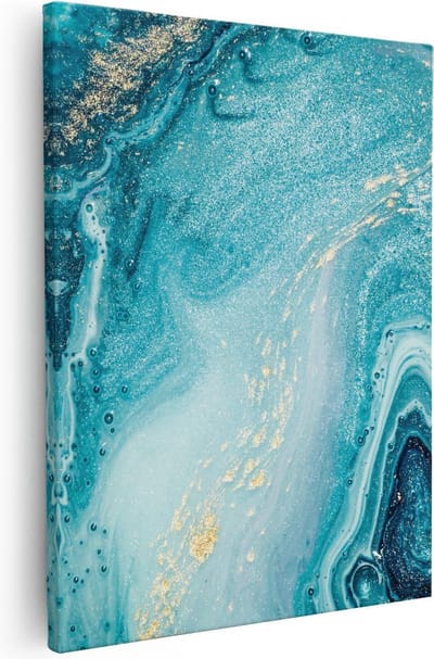 Artaza Canvas Schilderij Marmer Turquoise - 40x50 cm - Wanddecoratie Abstract - Muurdecoratie Goud - Kamer Accessoires