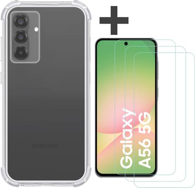 Hoesje met 3 Stuks Screenprotectors Geschikt voor Samsung Galaxy A56 Hoesje Siliconen Shockproof Case - Arara Backcover- Transparant