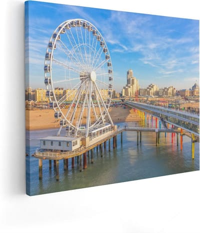 Artaza Canvas Schilderij Strand En Zee - 50x40 cm - Wanddecoratie Scheveningen - Muurdecoratie Kust - Kamer Accessoires Pier