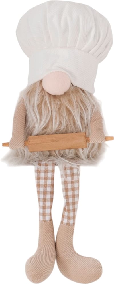 Boltze - Calmy- Zittende - Kok - Gnoom - Decoratiefiguur - 42 cm - Beige/Wit - Grappige Plank/kast zitter