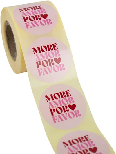 Cadeau stickers - 500 stuks - 'More amor por favor' Rood-Roze 50mm - Stickers volwassenen - Sluitstickers - Sluitzegel - Ronde stickers op rol