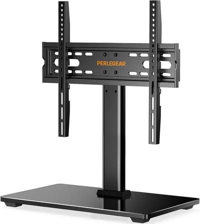 Tafel TV-Standaard voor 26-55 Inch TV's - In Hoogte Verstelbare TV-Houder met Getemperd Glas en Kabelmanagement