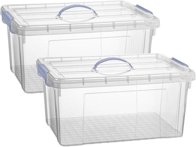 Plasticforte Opslagbox AZUL serie - 2x - met deksel - transparant - 34 liter - 53 x 39 x 25 cm - kunststof - opbergdoos - opbergen