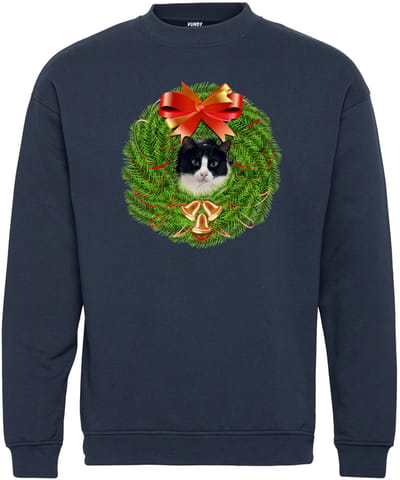Kersttrui Krans Kat | Foute Kersttrui Dames Heren | Kerstcadeau | Kerstpakket | Navy | maat XS