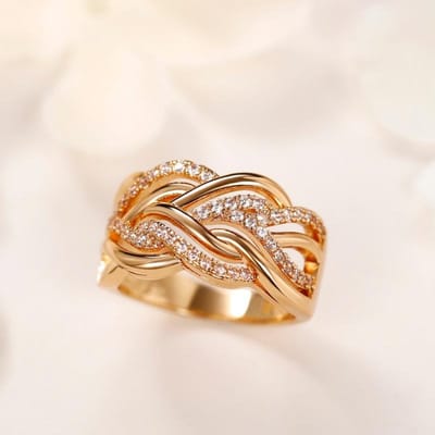 CAOSHI Style Moderne Design Torsadé Bagues de Luxe Accessoires Élégants pour Cérémonie de Fiançailles Couleur Or Bijoux Bague de Mariage pour Mariée 10