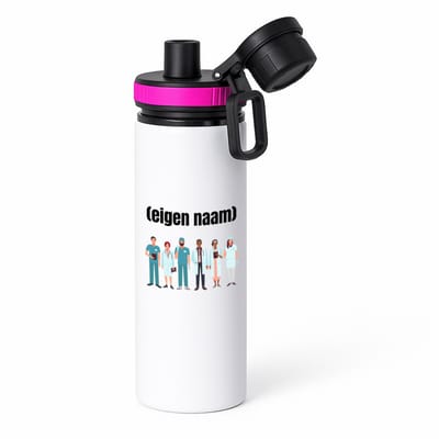 Hacebo® - doktoren team met eigen naam waterfles met draaidop roze - Dokter - iemand die dokter is - ziekenhuis - zuster - verjaardag - cadeau - kado - water fles - 850ML