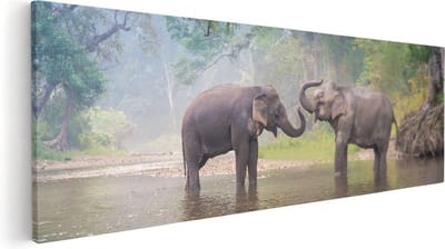 Artaza Canvas Schilderij Olifanten - 60x20 cm - Wanddecoratie Jungle - Muurdecoratie Woonkamer - Kamer Accessoires