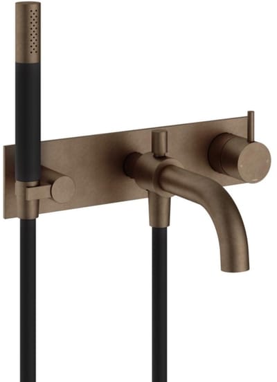 Hotbath Cobber Afbouwdeel - Inbouw Douche/Badmengkraan - Automatische Omstelinrichting met Doucheslang en Handdouche - Living Colours Vormen een Poetsbaar Patina - Verouderd Messing