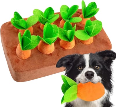 Wortelmat Hond - Snuffelkleed Huisdier - Mentale Stimulatie - Duurzaam Pluche Materiaal - 28.5 x 17 x 6 cm - Oranje