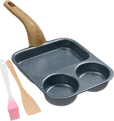 Koekenpan met 3 vakken - Omeletpan Pannenkoekenpan - Ontbijt Bereiden - Gelijkmatige Warmteverdeling - 39x19x9 cm - Zwart