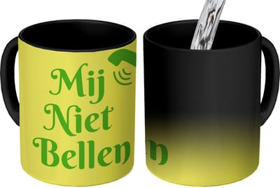 Magische Mok - Foto op Warmte Mokken - Koffiemok - Mij niet bellen - Telefoon - Geel - Magic Mok - Beker - 350 ML - Theemok