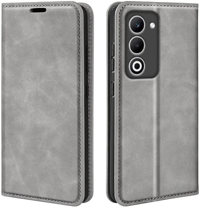 MobyDefend Hoesje - Geschikt voor Oppo A5 5G - Luxe Wallet Bookcase (Magnetische Sluiting) - Grijs