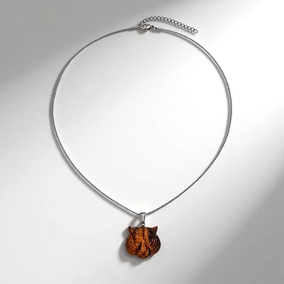 Cavill - Halsketting Rosé Goud Verstelbaar - 37,5 ct Gouden Tijgeroog Fancy Slijpsel - 30x25mm Edelstaal Modern Minimalistisch Luxe Dames Sieraad