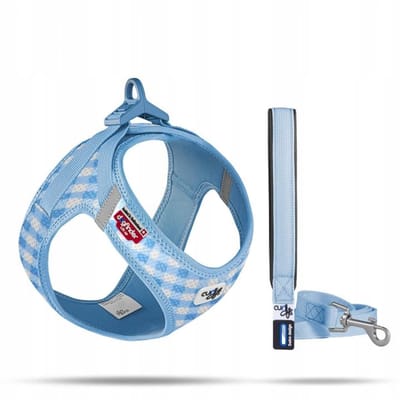 Curli Air Mesh Harnas met Lijn - Blauw Caro - Maat 2XS