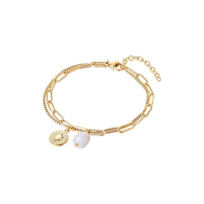 Valero Pearls Damesarmband Roestvrij staal zoet water Parel One Size Goud 32018612
