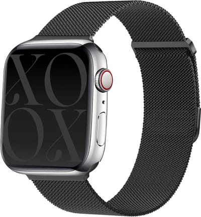xoxo Wildhearts Luxe Milanese band - Geschikt voor Apple Watch bandje - Series 1/2/3/4/5/6/7/8/9/10/SE - Maat: 38 mm / 40 mm / 41 mm / 42 mm - RVS metalen bandje met magneet - Milanees iWatch bandje - Horlogeband - Zwart