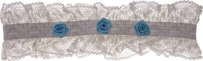Kousenband ivoor met blauwe bloemetjes