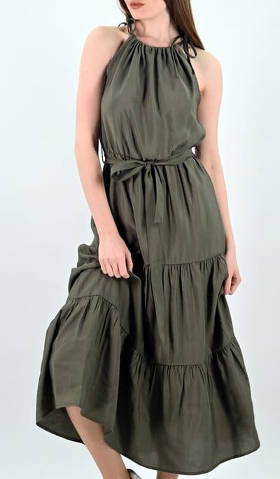 YesMooi - Gelaagde Midi Jurk - Zomerjurk - Kaki - XS (34)