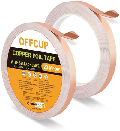 Dailygoods - OFFCUP Koperen Slug Tape, 2PC 10mm*20m Koper Folie Tape, Hittebestendige Zelfklevende Slug Afschrikmiddel Barrière Tape, Binnen & Buiten Ongediertebestrijding Slug Repellent Elektrische Reparaties