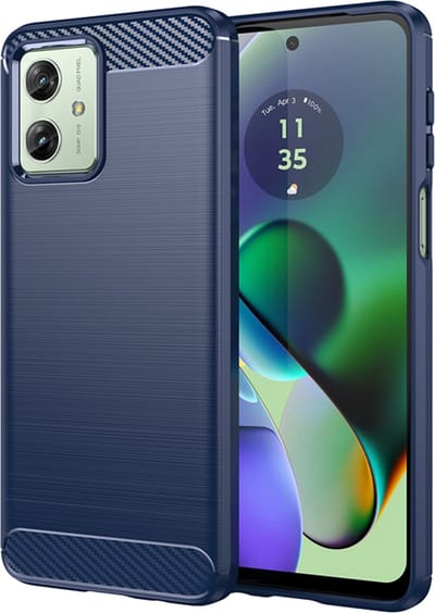 MobyDefend Hoesje - Geschikt voor Motorola Moto G54 - TPU Backcover - Geborstelde Metaal & Carbon-Look - Blauw