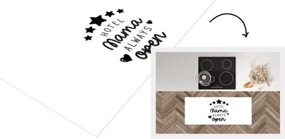 Keukenloper - Loper keuken - Spreuken - Quotes Hotel Mama Always Open - Moederdag - Moeder cadeau - Zwart - Wit - 120x50 cm - Keukenloper vinyl