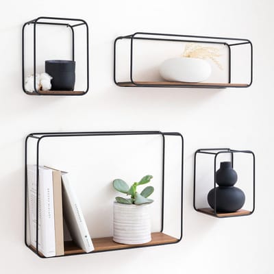 Wandplank - Houten Plank Wandmontage - Hoekrek Display Decor - Hoekplank - Organizer voor Slaapkamer Keuken Badkamer - Zwart