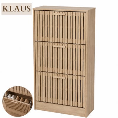 MISOU Schoenenkast met deuren en Lades- 113x60cm - Schoenenrek - Hal Kast - Opbergsysteem - Bruin 12 paar - Met Latjes - Houtlook - KLAUS