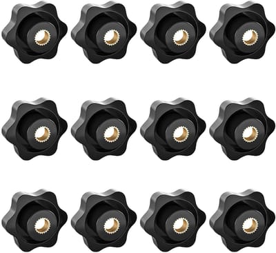 Set van 12 M6 Sterknoppen met 32 mm Diameter - Zwarte Plastic Gripmoeren voor Machines, Fitnessapparatuur en Meubels