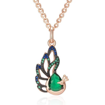 Collier Pendentif Paon en Zircon Naturel Bleu pour Femmes Plaqué Or Rose et Noir Bijoux Fins Vintage Quotidien white