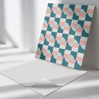 Wallfluent Vinyl Tegels - Geometrisch Geruit Patroon Zelfklevende Vinyl Tegels - 30 cm x 30 cm - Turkoois Vinyl Tegels - 9 stuks - Vierkant PVC Tegels - Patroon Plaktegels - Vinyl Wandtegels - Plaktegels Keuken en Badkamer