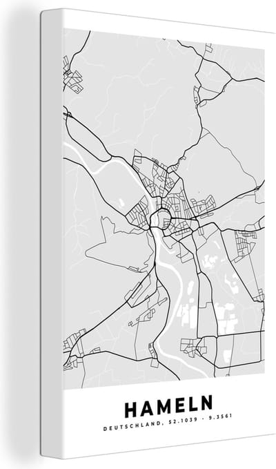 Canvas Schilderij Duitsland - Stadskaart - Plattegrond - Kaart - Hameln - 20x30 cm - Wanddecoratie
