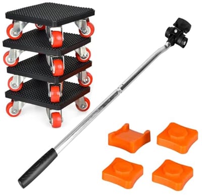 Meubeltransportwielenset voor zware meubels met 360° draaibare wielen en verlengstang